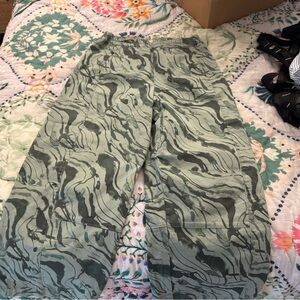 Anthropologie wide legged Green patterned pants
